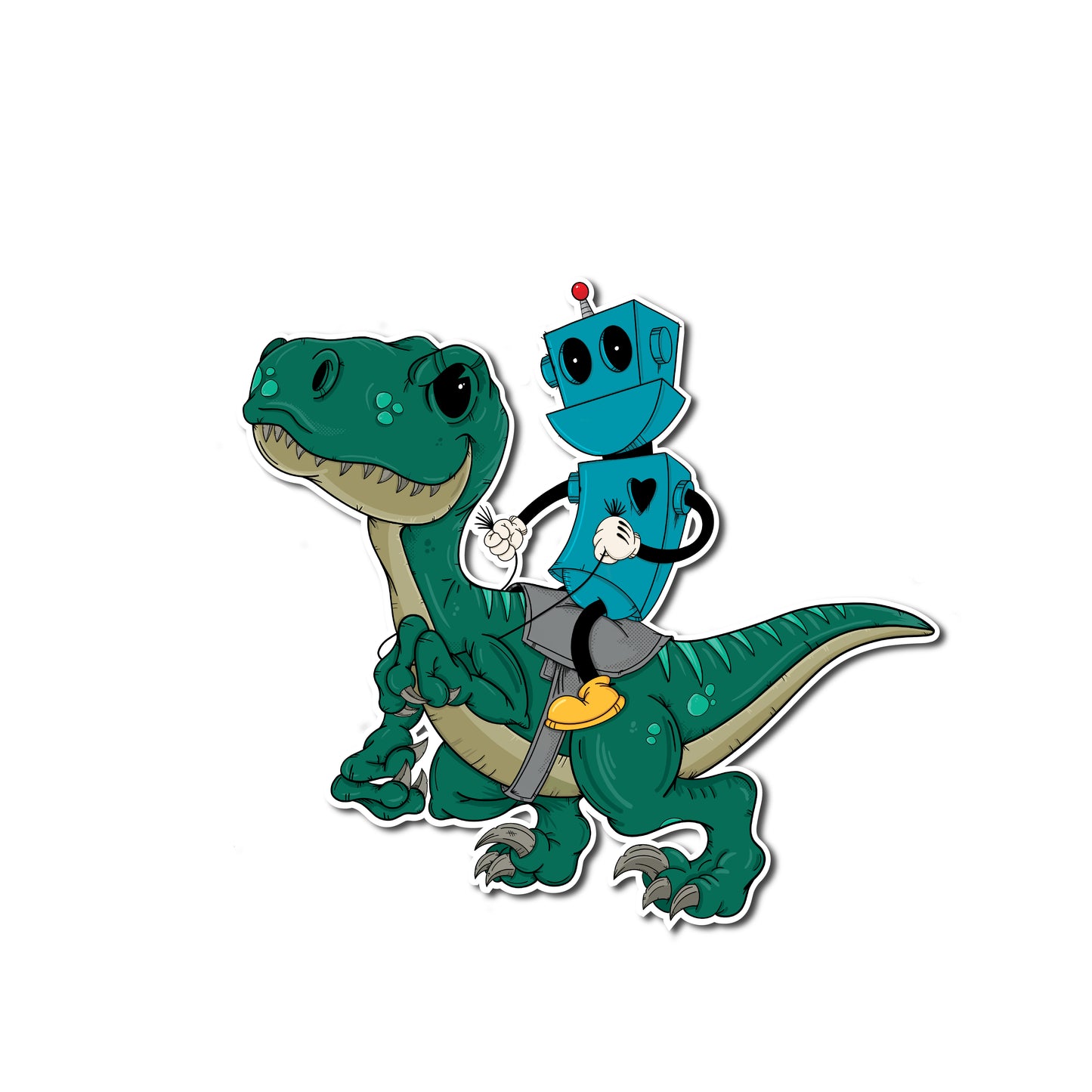 A Robot Riding a Raptor Sticker