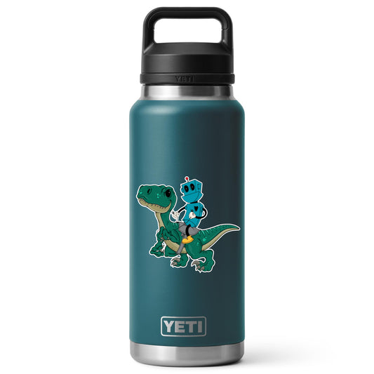 A Robot Riding a Raptor Sticker